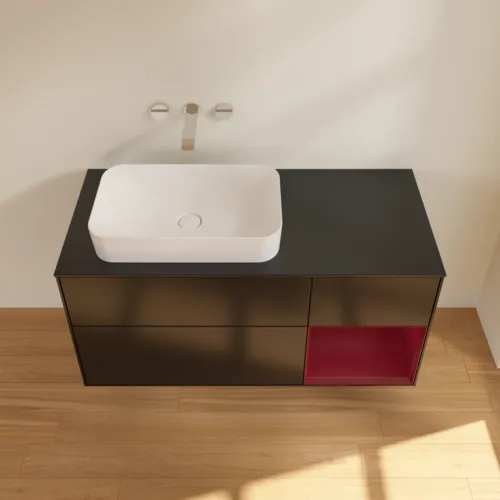 Obrázek VILLEROY BOCH Finion Vanity unit, with lighting, 3 pull-out compartments, 1200 x 603 x 501 mm, Black Matt Lacquer / Peony Matt Lacquer / Glass Black Matt #G692HBPD