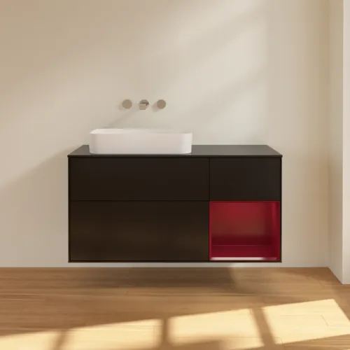 Obrázek VILLEROY BOCH Finion Vanity unit, with lighting, 3 pull-out compartments, 1200 x 603 x 501 mm, Black Matt Lacquer / Peony Matt Lacquer / Glass Black Matt #G692HBPD