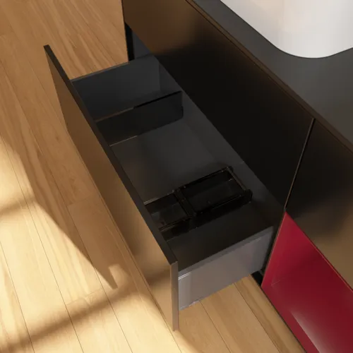 Obrázek VILLEROY BOCH Finion Vanity unit, with lighting, 3 pull-out compartments, 1200 x 603 x 501 mm, Black Matt Lacquer / Peony Matt Lacquer / Glass Black Matt #G692HBPD