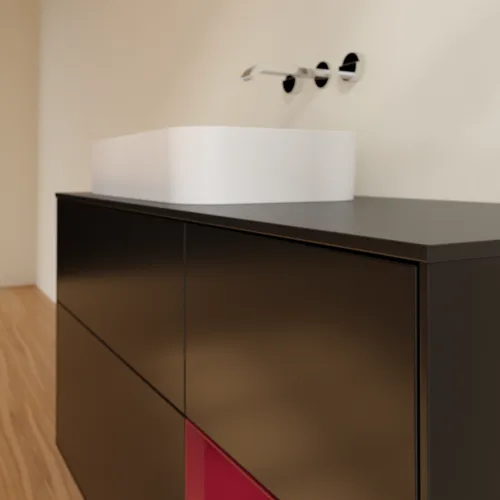 Obrázek VILLEROY BOCH Finion Vanity unit, with lighting, 3 pull-out compartments, 1200 x 603 x 501 mm, Black Matt Lacquer / Peony Matt Lacquer / Glass Black Matt #G692HBPD