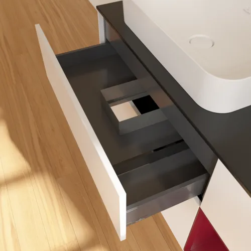 Bild von VILLEROY BOCH Finion Waschbeckenunterschrank, mit Beleuchtung, 3 Auszüge, 1200 x 603 x 501 mm, White Matt Lacquer / Peony Matt Lacquer / Glass Black Matt #G692HBMT
