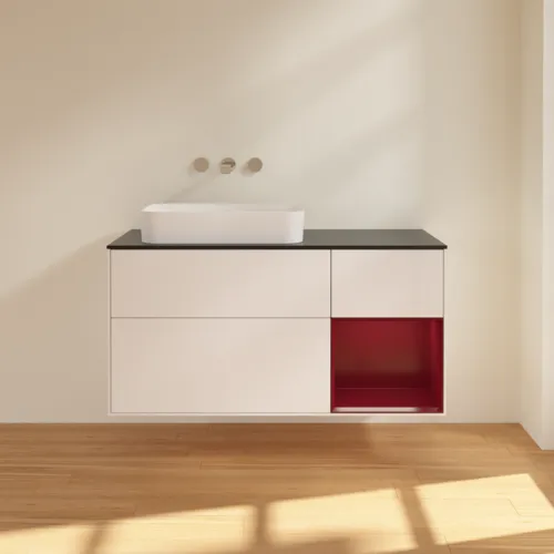Bild von VILLEROY BOCH Finion Waschbeckenunterschrank, mit Beleuchtung, 3 Auszüge, 1200 x 603 x 501 mm, White Matt Lacquer / Peony Matt Lacquer / Glass Black Matt #G692HBMT