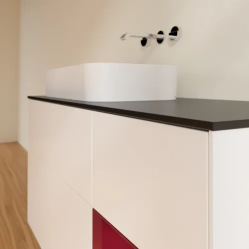 Bild von VILLEROY BOCH Finion Waschbeckenunterschrank, mit Beleuchtung, 3 Auszüge, 1200 x 603 x 501 mm, White Matt Lacquer / Peony Matt Lacquer / Glass Black Matt #G692HBMT