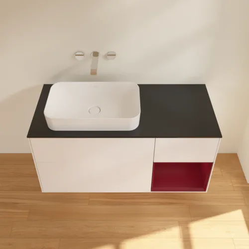 Bild von VILLEROY BOCH Finion Waschbeckenunterschrank, mit Beleuchtung, 3 Auszüge, 1200 x 603 x 501 mm, White Matt Lacquer / Peony Matt Lacquer / Glass Black Matt #G692HBMT