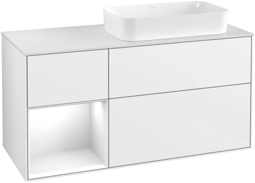 Bild von VILLEROY BOCH Finion Waschbeckenunterschrank, mit Beleuchtung, 3 Auszüge, 1200 x 603 x 501 mm, Glossy White Lacquer / Glossy White Lacquer / Glass White Matt #G681GFGF