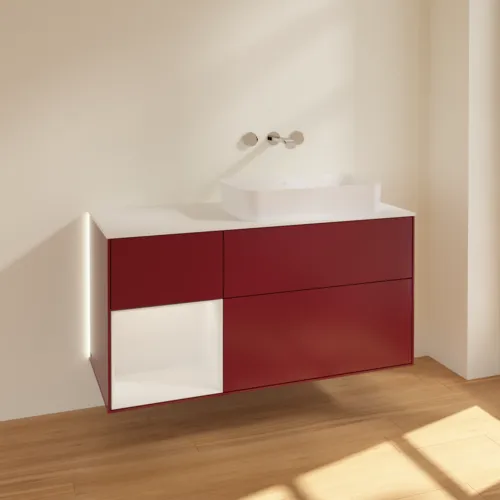 Bild von VILLEROY BOCH Finion Waschbeckenunterschrank, mit Beleuchtung, 3 Auszüge, 1200 x 603 x 501 mm, Peony Matt Lacquer / Glossy White Lacquer / Glass White Matt #G681GFHB