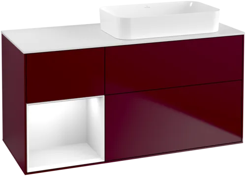 Bild von VILLEROY BOCH Finion Waschbeckenunterschrank, mit Beleuchtung, 3 Auszüge, 1200 x 603 x 501 mm, Peony Matt Lacquer / Glossy White Lacquer / Glass White Matt #G681GFHB
