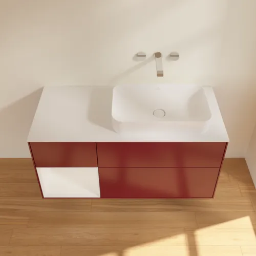 Bild von VILLEROY BOCH Finion Waschbeckenunterschrank, mit Beleuchtung, 3 Auszüge, 1200 x 603 x 501 mm, Peony Matt Lacquer / Glossy White Lacquer / Glass White Matt #G681GFHB