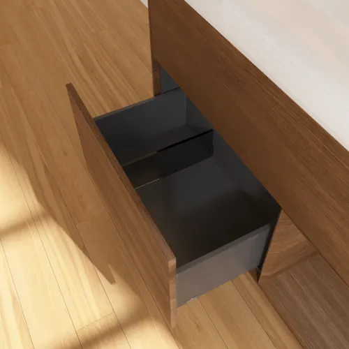 Obrázek VILLEROY BOCH Finion Vanity unit, with lighting, 2 pull-out compartments, 1000 x 603 x 501 mm, Walnut Veneer / Walnut Veneer / Glass White Matt #G661GNGN