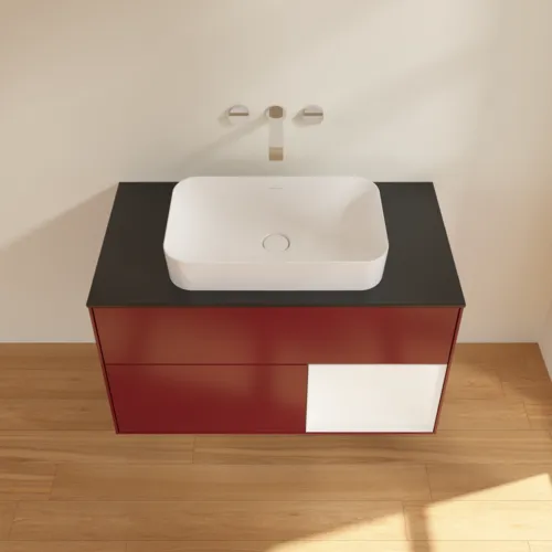 Bild von VILLEROY BOCH Finion Waschbeckenunterschrank, mit Beleuchtung, 2 Auszüge, 1000 x 603 x 501 mm, Peony Matt Lacquer / White Matt Lacquer / Glass Black Matt #G662MTHB