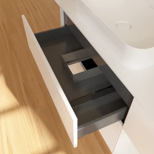 Bild von VILLEROY BOCH Finion Waschbeckenunterschrank, mit Beleuchtung, 3 Auszüge, 1200 x 603 x 501 mm, White Matt Lacquer / Glossy White Lacquer / Glass White Matt #G691GFMT