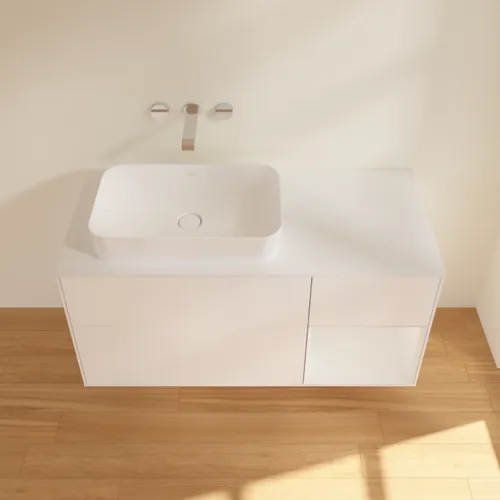 Bild von VILLEROY BOCH Finion Waschbeckenunterschrank, mit Beleuchtung, 3 Auszüge, 1200 x 603 x 501 mm, White Matt Lacquer / Glossy White Lacquer / Glass White Matt #G691GFMT