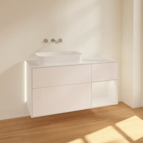 Bild von VILLEROY BOCH Finion Waschbeckenunterschrank, mit Beleuchtung, 3 Auszüge, 1200 x 603 x 501 mm, White Matt Lacquer / Glossy White Lacquer / Glass White Matt #G691GFMT