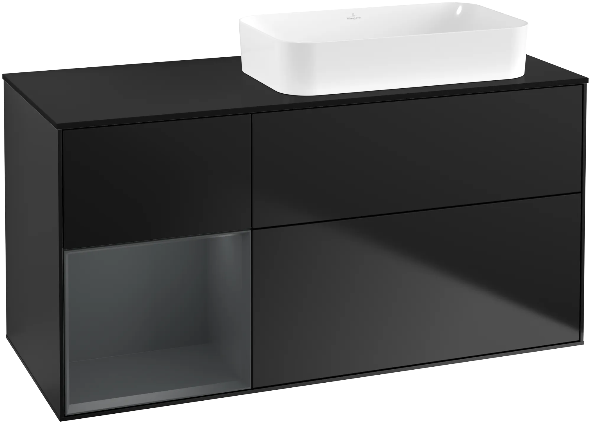 Bild von VILLEROY BOCH Finion Waschbeckenunterschrank, mit Beleuchtung, 3 Auszüge, 1200 x 603 x 501 mm, Black Matt Lacquer / Midnight Blue Matt Lacquer / Glass Black Matt #G682HGPD