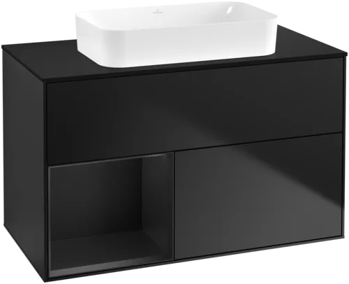 Bild von VILLEROY BOCH Finion Waschbeckenunterschrank, mit Beleuchtung, 2 Auszüge, 1000 x 603 x 501 mm, Black Matt Lacquer / Black Matt Lacquer / Glass Black Matt #G652PDPD