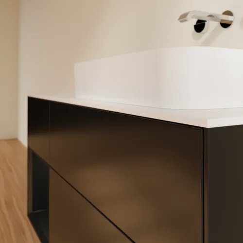 Bild von VILLEROY BOCH Finion Waschbeckenunterschrank, mit Beleuchtung, 3 Auszüge, 1200 x 603 x 501 mm, Black Matt Lacquer / Black Matt Lacquer / Glass White Matt #G681PDPD