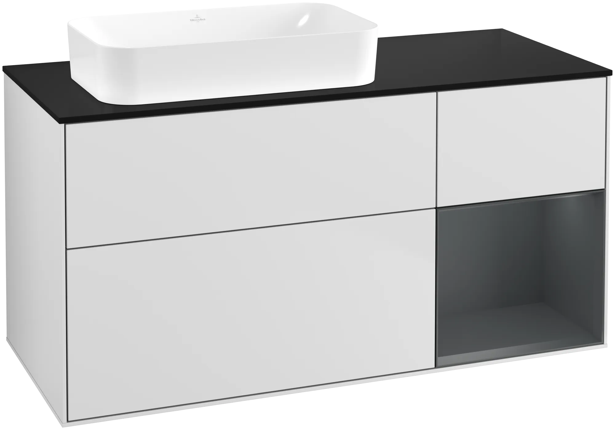 Bild von VILLEROY BOCH Finion Waschbeckenunterschrank, mit Beleuchtung, 3 Auszüge, 1200 x 603 x 501 mm, White Matt Lacquer / Midnight Blue Matt Lacquer / Glass Black Matt #G692HGMT
