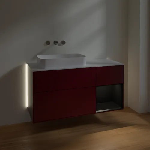 Bild von VILLEROY BOCH Finion Waschbeckenunterschrank, mit Beleuchtung, 3 Auszüge, 1200 x 603 x 501 mm, Peony Matt Lacquer / Black Matt Lacquer / Glass White Matt #G691PDHB