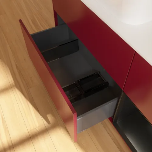 Bild von VILLEROY BOCH Finion Waschbeckenunterschrank, mit Beleuchtung, 3 Auszüge, 1200 x 603 x 501 mm, Peony Matt Lacquer / Black Matt Lacquer / Glass White Matt #G691PDHB