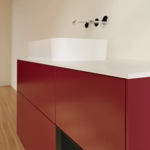Bild von VILLEROY BOCH Finion Waschbeckenunterschrank, mit Beleuchtung, 3 Auszüge, 1200 x 603 x 501 mm, Peony Matt Lacquer / Black Matt Lacquer / Glass White Matt #G691PDHB