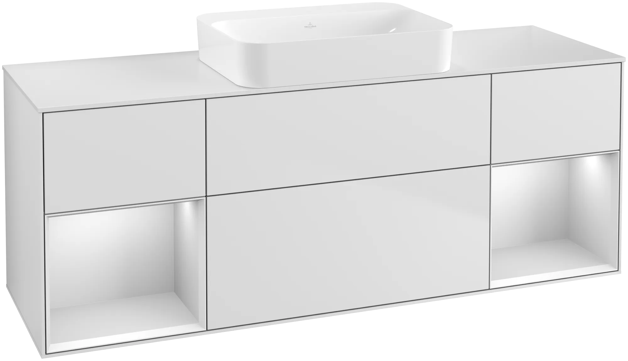 Bild von VILLEROY BOCH Finion Waschbeckenunterschrank, mit Beleuchtung, 4 Auszüge, 1600 x 603 x 501 mm, White Matt Lacquer / White Matt Lacquer / Glass White Matt #G741MTMT