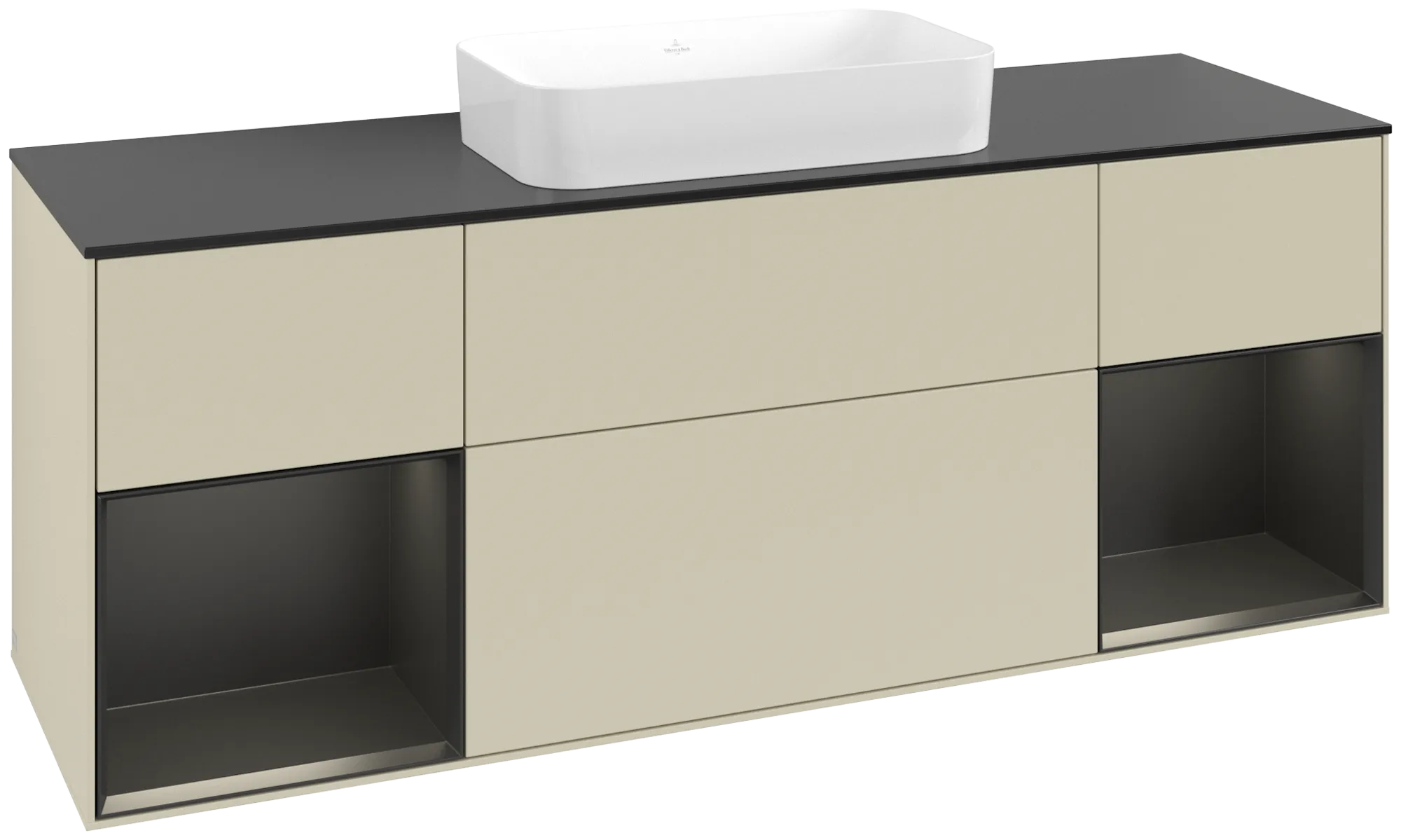 Bild von VILLEROY BOCH Finion Waschbeckenunterschrank, mit Beleuchtung, 4 Auszüge, 1600 x 603 x 501 mm, Silk Grey Matt Lacquer / Black Matt Lacquer / Glass Black Matt #G742PDHJ