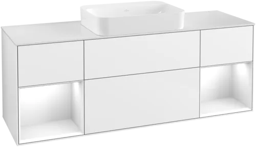 Picture of VILLEROY BOCH Finion Vanity unit, with lighting, 4 pull-out compartments, 1600 x 603 x 501 mm, Glossy White Lacquer / Glossy White Lacquer / Glass White Matt #G741GFGF