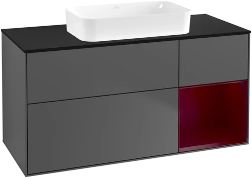Bild von VILLEROY BOCH Finion Waschbeckenunterschrank, mit Beleuchtung, 3 Auszüge, 1200 x 603 x 501 mm, Anthracite Matt Lacquer / Peony Matt Lacquer / Glass Black Matt #G712HBGK