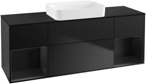 Bild von VILLEROY BOCH Finion Waschbeckenunterschrank, mit Beleuchtung, 4 Auszüge, 1600 x 603 x 501 mm, Black Matt Lacquer / Black Matt Lacquer / Glass Black Matt #G742PDPD