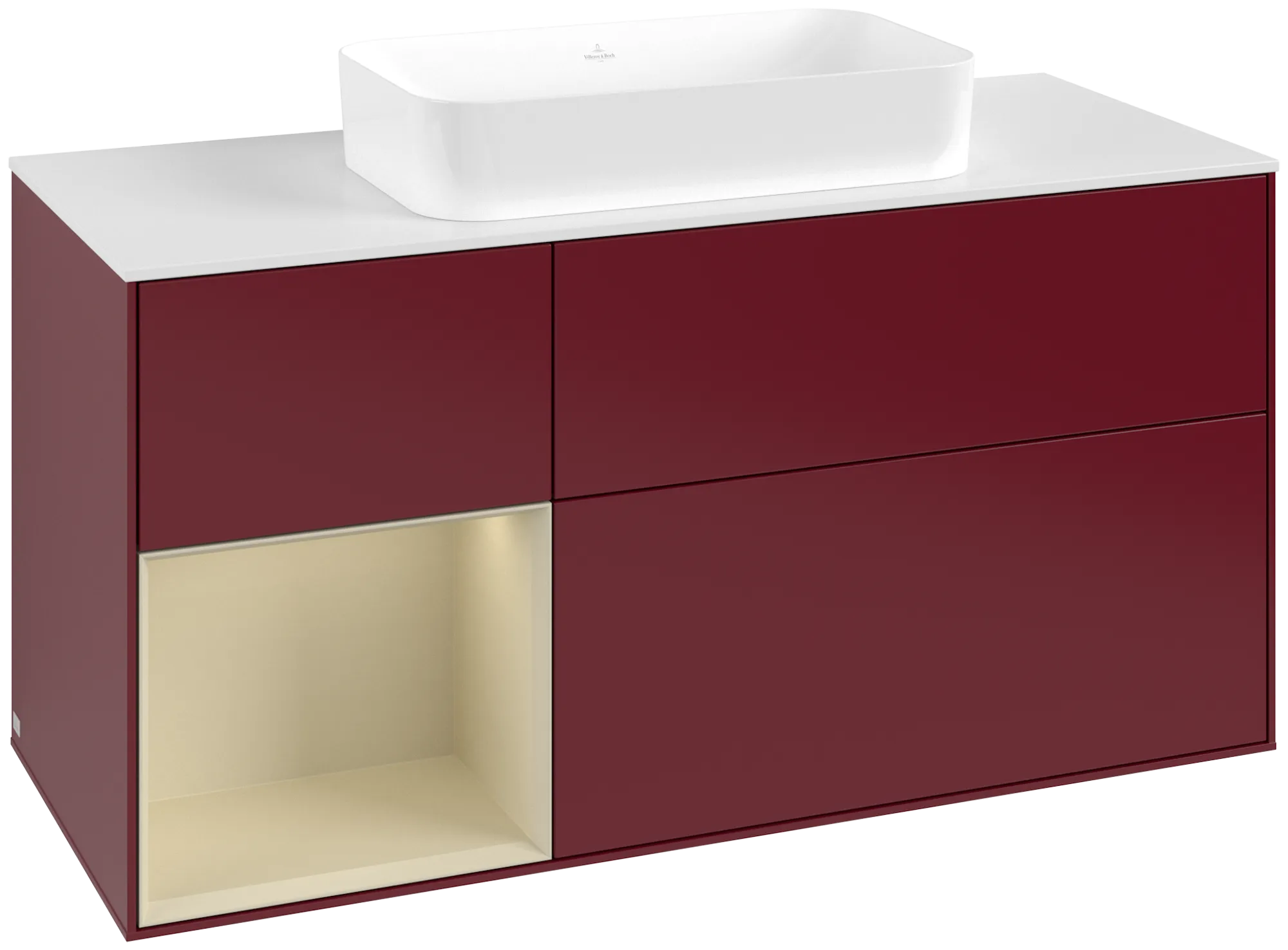 Obrázek VILLEROY BOCH Finion Vanity unit, with lighting, 3 pull-out compartments, 1200 x 603 x 501 mm, Peony Matt Lacquer / Silk Grey Matt Lacquer / Glass White Matt #G701HJHB