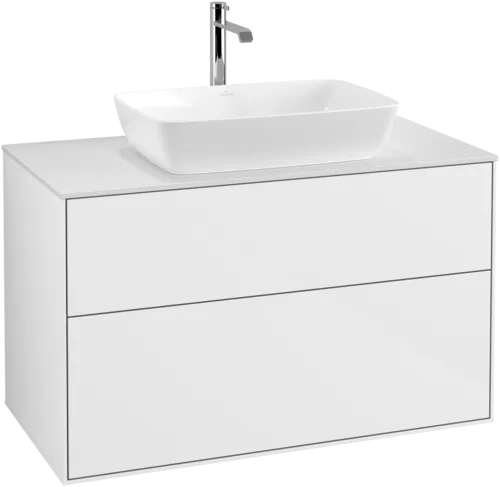 Bild von VILLEROY BOCH Finion Waschbeckenunterschrank, mit Beleuchtung, 2 Auszüge, 1000 x 603 x 501 mm, Glossy White Lacquer / Glass White Matt #G76100GF
