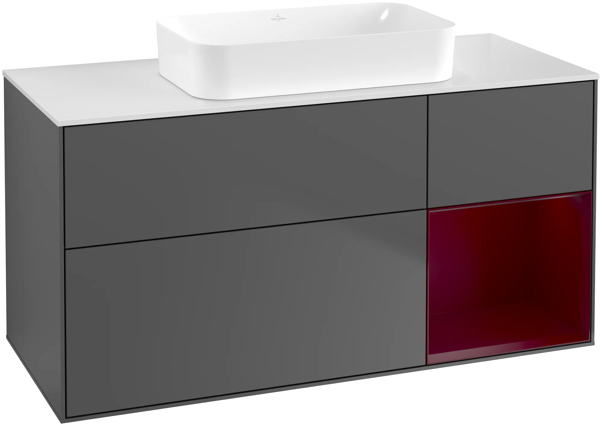 Obrázek VILLEROY BOCH Finion Vanity unit, with lighting, 3 pull-out compartments, 1200 x 603 x 501 mm, Anthracite Matt Lacquer / Peony Matt Lacquer / Glass White Matt #G711HBGK