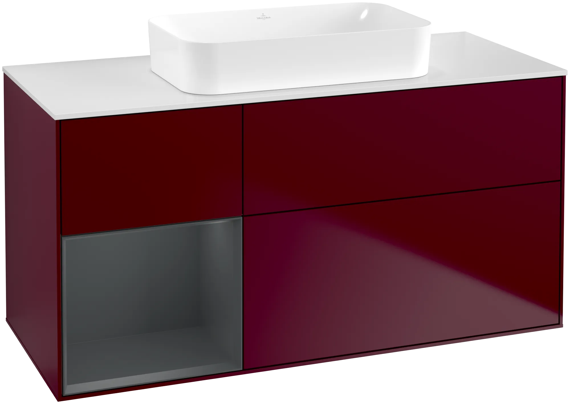 Bild von VILLEROY BOCH Finion Waschbeckenunterschrank, mit Beleuchtung, 3 Auszüge, 1200 x 603 x 501 mm, Peony Matt Lacquer / Midnight Blue Matt Lacquer / Glass White Matt #G701HGHB