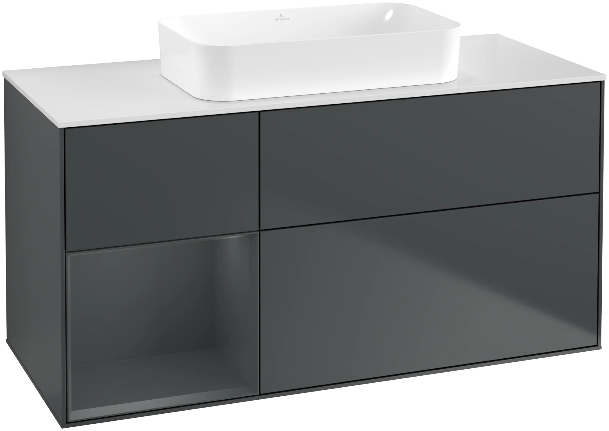 Bild von VILLEROY BOCH Finion Waschbeckenunterschrank, mit Beleuchtung, 3 Auszüge, 1200 x 603 x 501 mm, Midnight Blue Matt Lacquer / Midnight Blue Matt Lacquer / Glass White Matt #G701HGHG