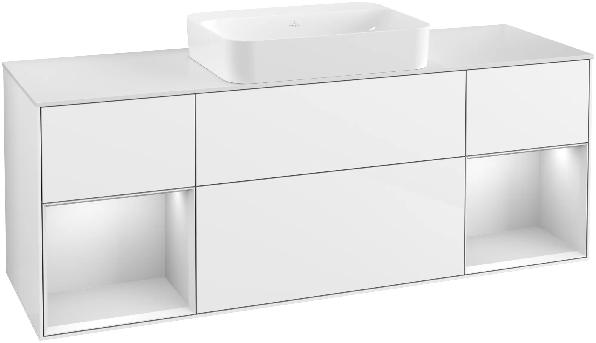 Bild von VILLEROY BOCH Finion Waschbeckenunterschrank, mit Beleuchtung, 4 Auszüge, 1600 x 603 x 501 mm, Glossy White Lacquer / White Matt Lacquer / Glass White Matt #G741MTGF