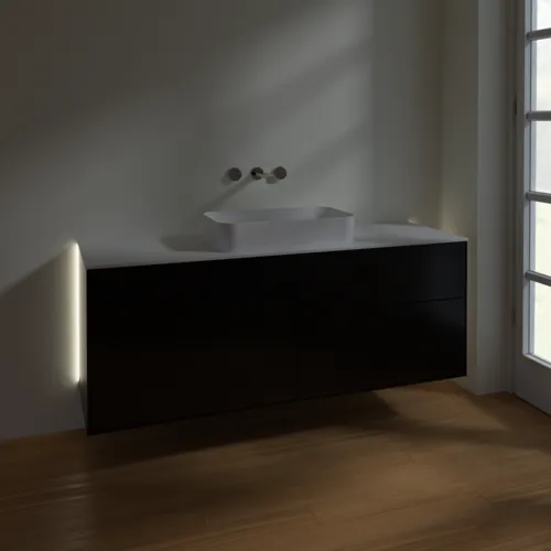 Bild von VILLEROY BOCH Finion Waschbeckenunterschrank, mit Beleuchtung, 4 Auszüge, 1600 x 603 x 501 mm, Black Matt Lacquer / Glass White Matt #G73100PD