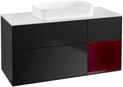 Bild von VILLEROY BOCH Finion Waschbeckenunterschrank, mit Beleuchtung, 3 Auszüge, 1200 x 603 x 501 mm, Black Matt Lacquer / Peony Matt Lacquer / Glass White Matt #G711HBPD