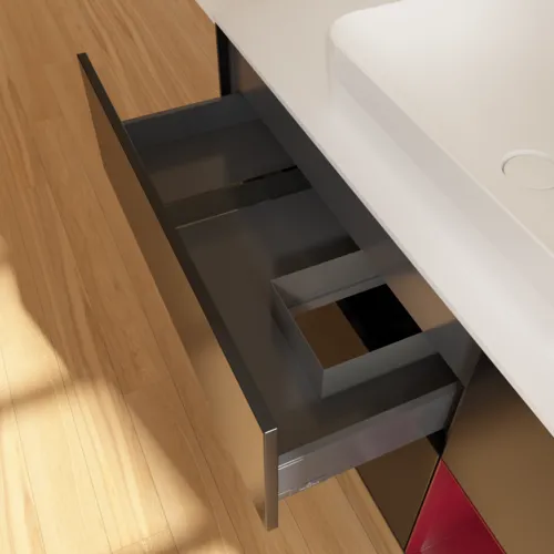 Bild von VILLEROY BOCH Finion Waschbeckenunterschrank, mit Beleuchtung, 3 Auszüge, 1200 x 603 x 501 mm, Black Matt Lacquer / Peony Matt Lacquer / Glass White Matt #G711HBPD