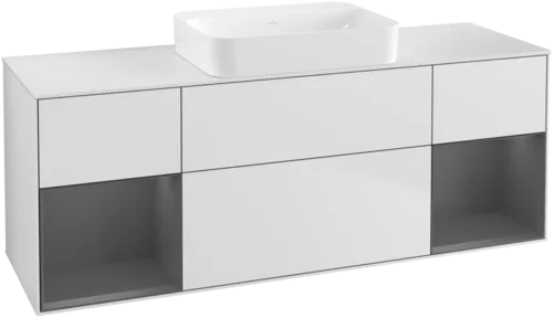 Bild von VILLEROY BOCH Finion Waschbeckenunterschrank, mit Beleuchtung, 4 Auszüge, 1600 x 603 x 501 mm, White Matt Lacquer / Anthracite Matt Lacquer / Glass White Matt #G741GKMT