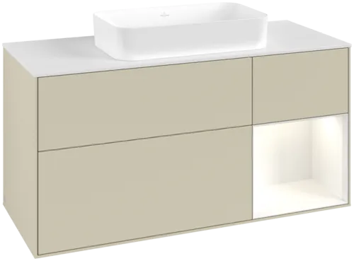 Bild von VILLEROY BOCH Finion Waschbeckenunterschrank, mit Beleuchtung, 3 Auszüge, 1200 x 603 x 501 mm, Silk Grey Matt Lacquer / Glossy White Lacquer / Glass White Matt #G711GFHJ
