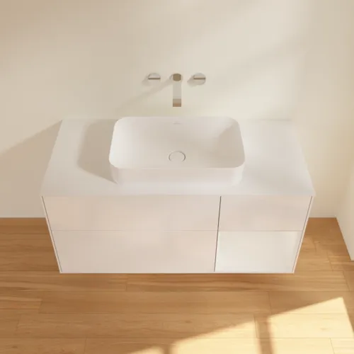 Bild von VILLEROY BOCH Finion Waschbeckenunterschrank, mit Beleuchtung, 3 Auszüge, 1200 x 603 x 501 mm, Glossy White Lacquer / Glossy White Lacquer / Glass White Matt #G711GFGF