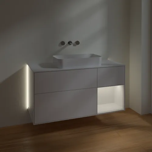 Bild von VILLEROY BOCH Finion Waschbeckenunterschrank, mit Beleuchtung, 3 Auszüge, 1200 x 603 x 501 mm, Glossy White Lacquer / Glossy White Lacquer / Glass White Matt #G711GFGF