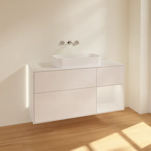 Bild von VILLEROY BOCH Finion Waschbeckenunterschrank, mit Beleuchtung, 3 Auszüge, 1200 x 603 x 501 mm, Glossy White Lacquer / Glossy White Lacquer / Glass White Matt #G711GFGF