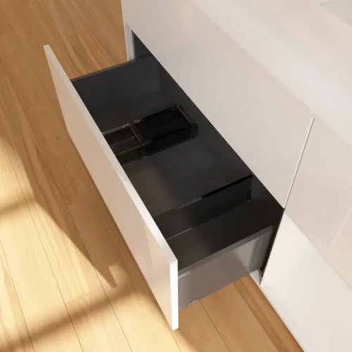 Bild von VILLEROY BOCH Finion Waschbeckenunterschrank, mit Beleuchtung, 3 Auszüge, 1200 x 603 x 501 mm, Glossy White Lacquer / Glossy White Lacquer / Glass White Matt #G711GFGF