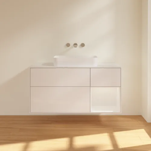 Bild von VILLEROY BOCH Finion Waschbeckenunterschrank, mit Beleuchtung, 3 Auszüge, 1200 x 603 x 501 mm, Glossy White Lacquer / Glossy White Lacquer / Glass White Matt #G711GFGF
