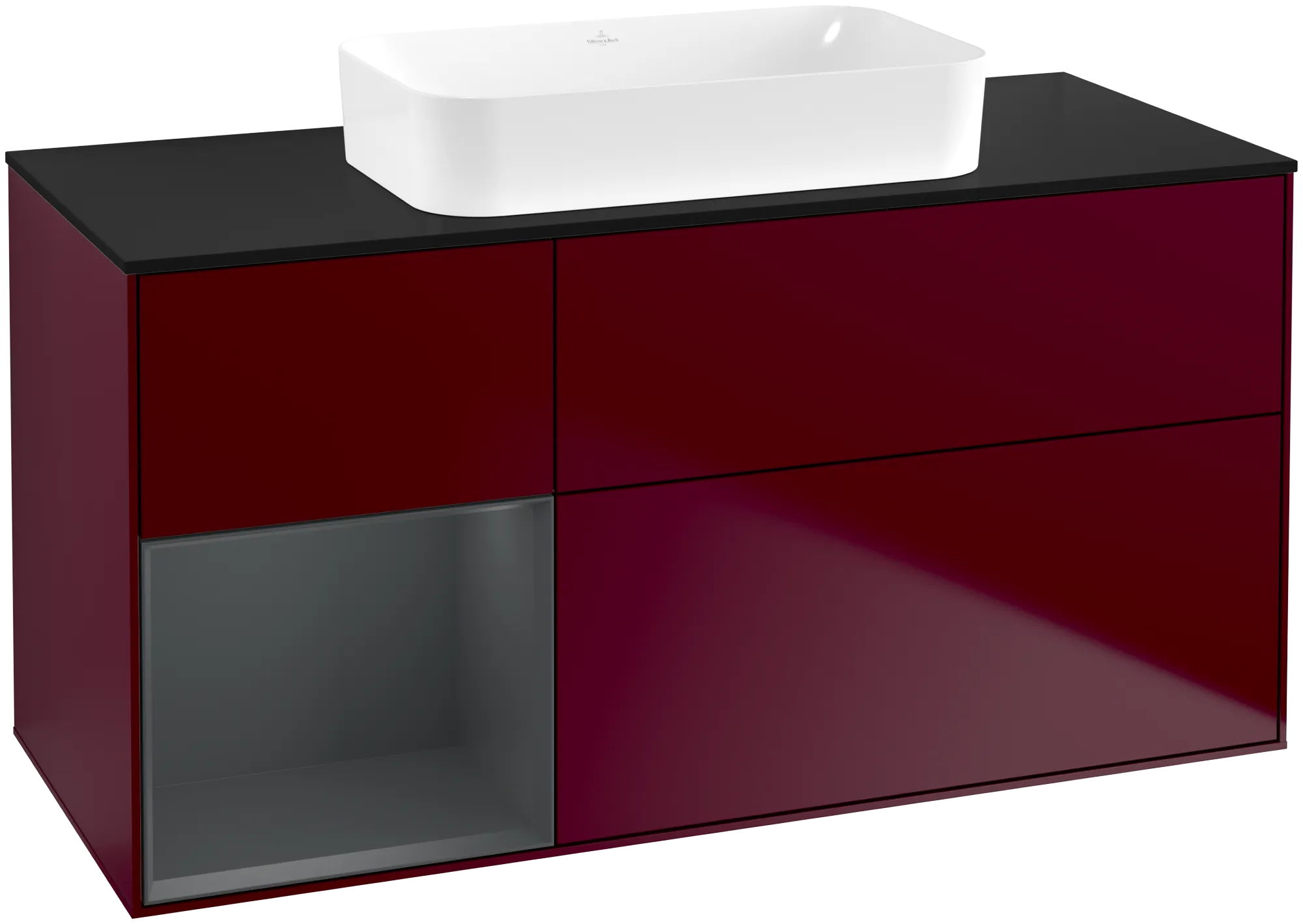 Obrázek VILLEROY BOCH Finion Vanity unit, with lighting, 3 pull-out compartments, 1200 x 603 x 501 mm, Peony Matt Lacquer / Midnight Blue Matt Lacquer / Glass Black Matt #G702HGHB