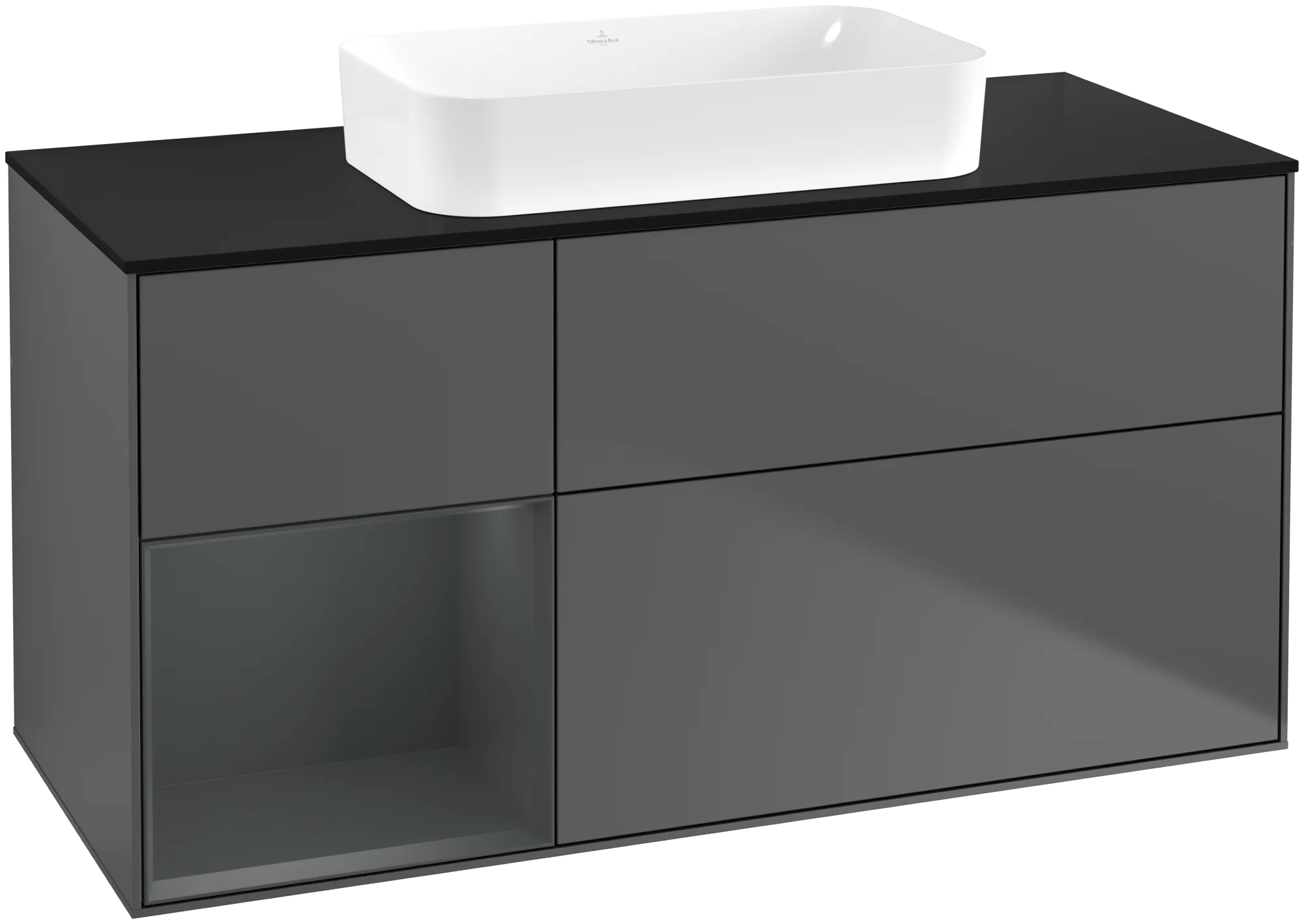 Bild von VILLEROY BOCH Finion Waschbeckenunterschrank, mit Beleuchtung, 3 Auszüge, 1200 x 603 x 501 mm, Anthracite Matt Lacquer / Midnight Blue Matt Lacquer / Glass Black Matt #G702HGGK