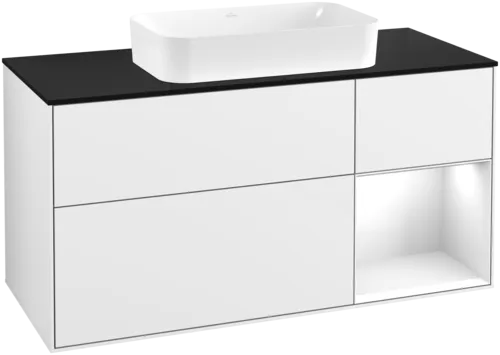Bild von VILLEROY BOCH Finion Waschbeckenunterschrank, mit Beleuchtung, 3 Auszüge, 1200 x 603 x 501 mm, Glossy White Lacquer / Glossy White Lacquer / Glass Black Matt #G712GFGF