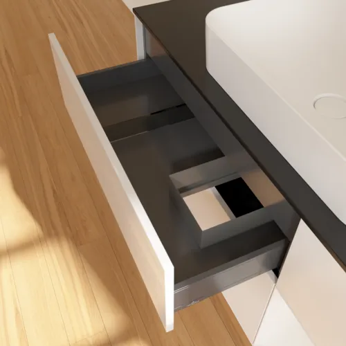 Picture of VILLEROY BOCH Finion Vanity unit, with lighting, 3 pull-out compartments, 1200 x 603 x 501 mm, Glossy White Lacquer / Glossy White Lacquer / Glass Black Matt #G712GFGF