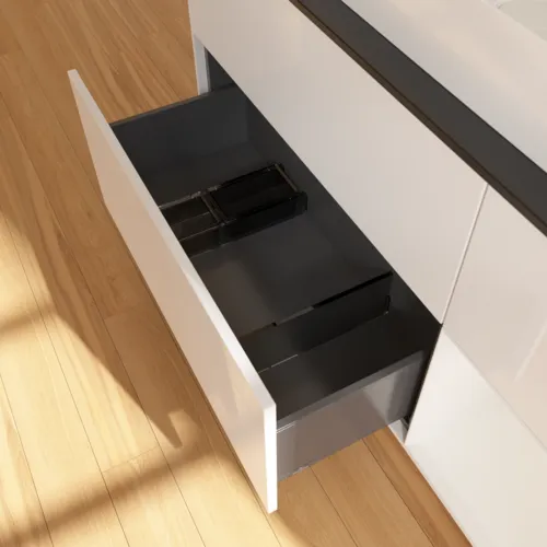 Picture of VILLEROY BOCH Finion Vanity unit, with lighting, 3 pull-out compartments, 1200 x 603 x 501 mm, Glossy White Lacquer / Glossy White Lacquer / Glass Black Matt #G712GFGF